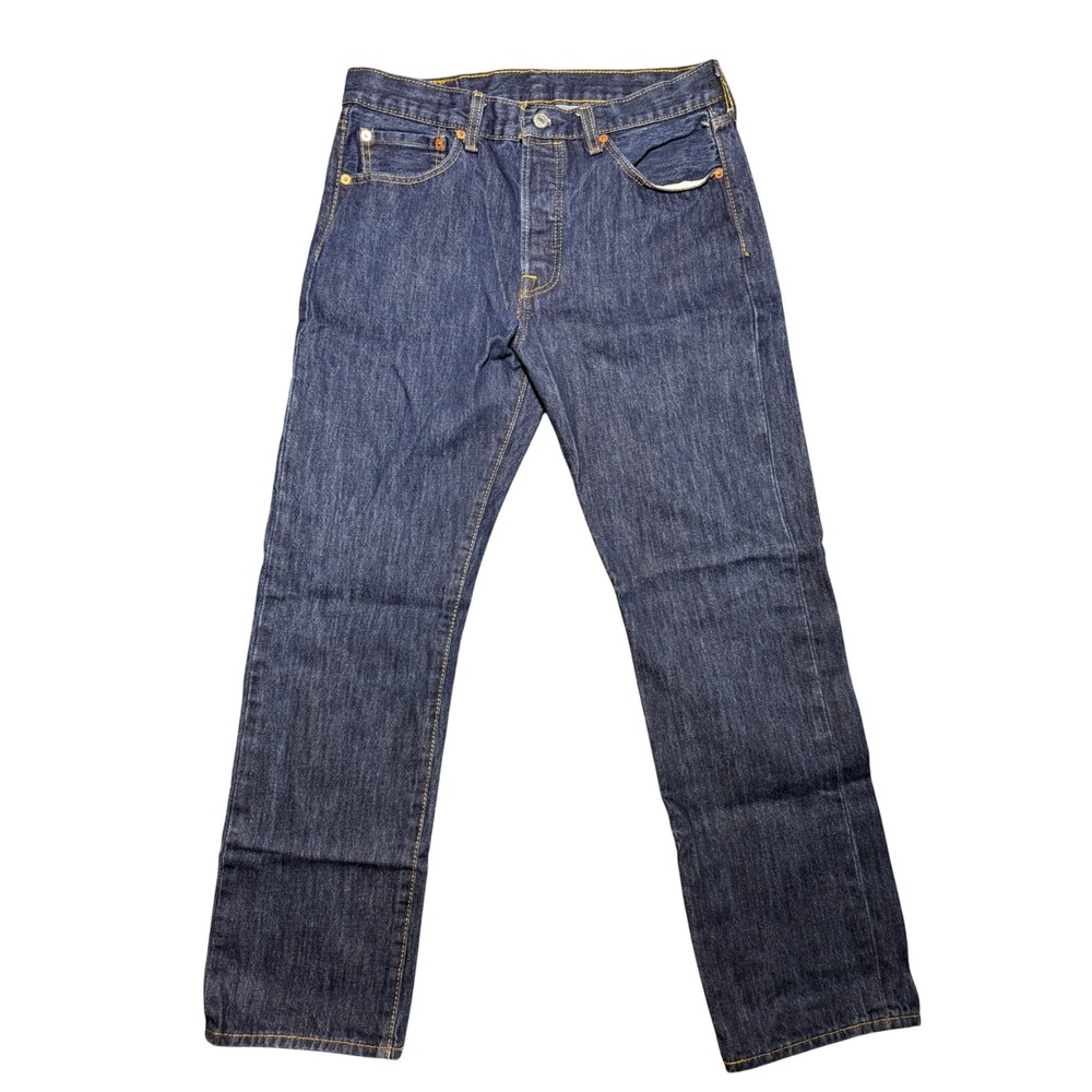 Levis 501 Original Fit Jeans Dark Wash Indigo Straight Leg Denim Mens 32x30